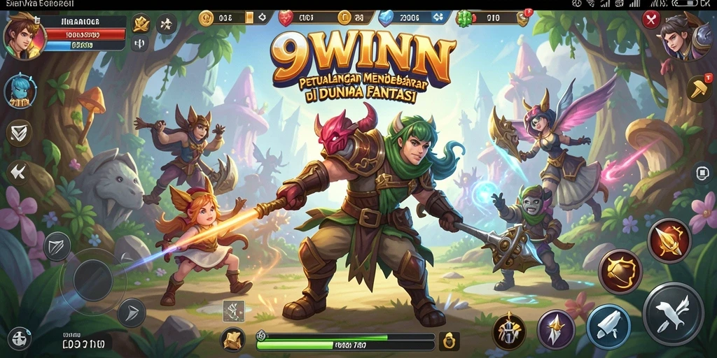 Screenshot gameplay 9WIN menunjukkan petualangan seru di dunia fantasi.