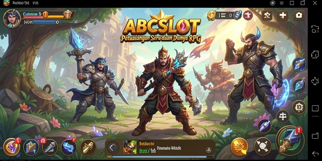 Screenshot gameplay ABCSLOT dengan karakter bertempur di dungeon menantang.