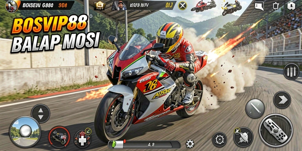 Gameplay seru dalam BOSVIP88 dengan balapan motor yang menegangkan.