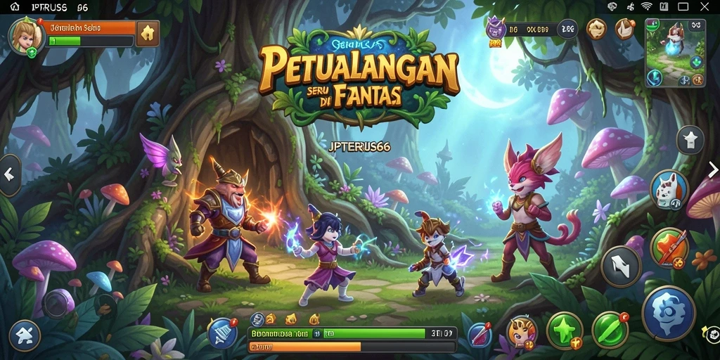 Tampilan screenshot menunjukkan pertempuran epic di dunia RPG.