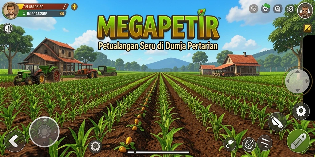 Screenshot gameplay MEGAPETIR menampilkan petani yang sedang merawat tanaman.