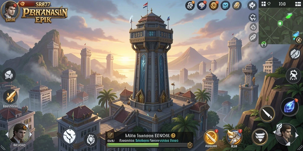 Screenshot gameplay SR877 yang menunjukkan strategi Tower Defense.