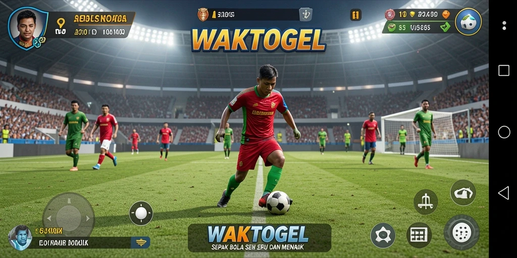 Tampilan dinamis dari gameplay sepak bola WAKTOGEL yang seru.