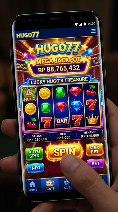 Tampilan utama aplikasi hugo77 dengan berbagai pilihan aplikasi.